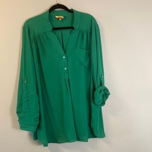 Green roll sleeve blouse - 3X